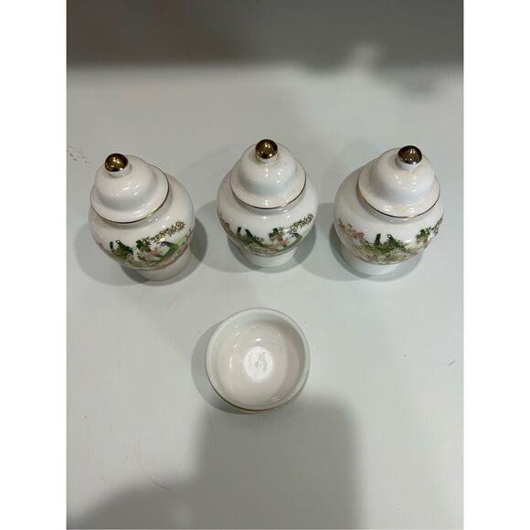 Vintage OMC Otagiri Japan Mini Urn Vase Peacock Bamboo Garden Gold Ginger Jars & - Picture 7 of 13